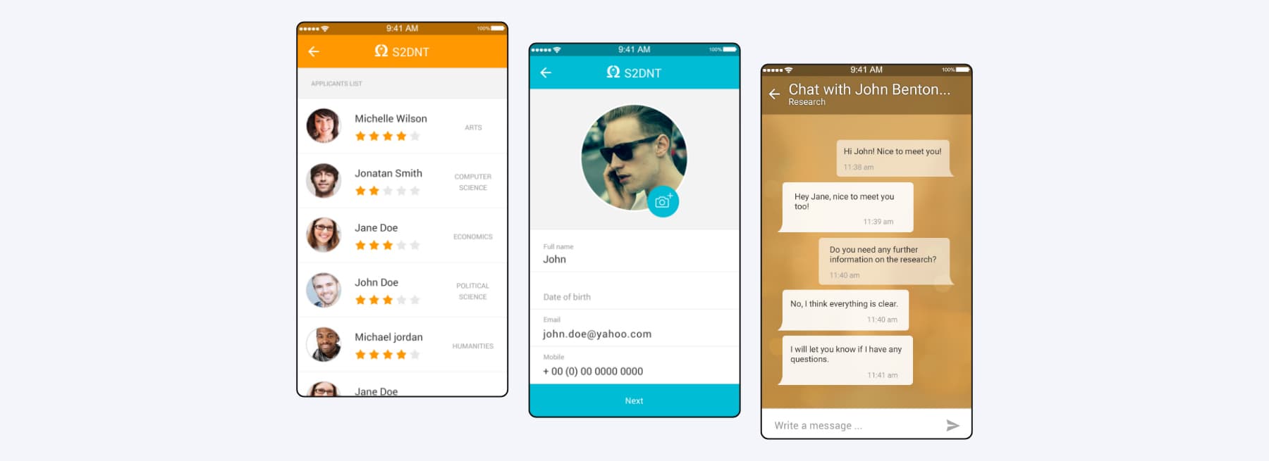 toptask chat and profile screen